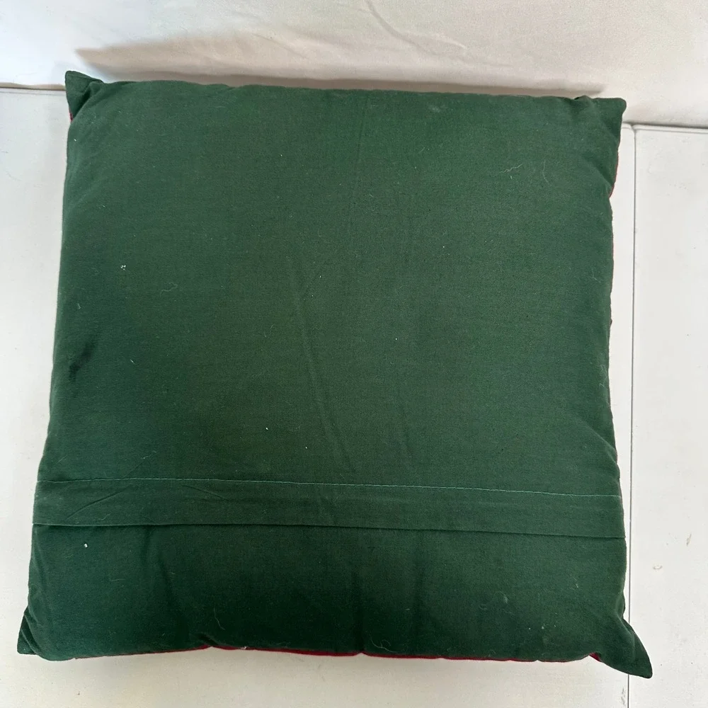 Coming Home Lands End Reindeer Patchwork Quilted Christmas Throw Pillow 14x14